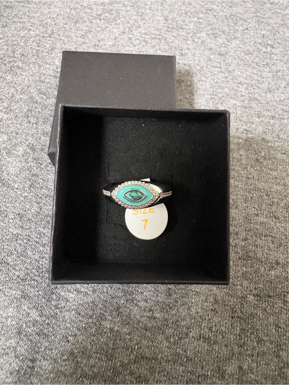 Turquoise Marquise Evil Eye Ring with Clear Accents - Size 7